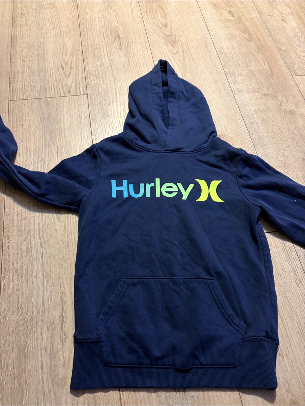 Hurley Navy Hoodie with Teal and Lime Logo